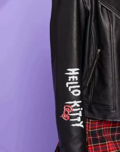 hello-kitty-jacket-forever-21-side-angle Side angle view of Hello Kitty jacket Forever 21 moto jacket style