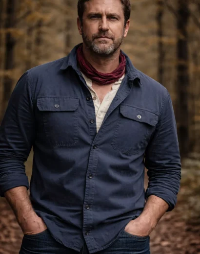 Gerard Butler Greenland 2 Migration black shirt front view