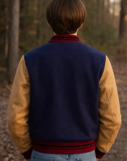 mens-varsity-jacket-back-side-blue-tan-letterman-bomber Men’s blue and tan varsity jacket back side – classic wool letterman bomber jacket