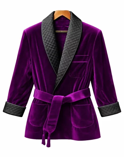 velvet-smoking-jacket-cuff-detail Quilted cuff detail on luxury men’s velvet smoking jacket sleeve
