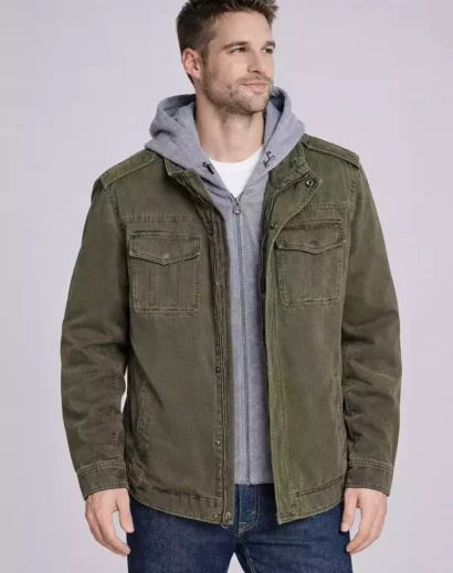 green-cotton-jacket-with-hood-men-side-angle Green cotton jacket with hood for men inspired by Luigi Mangione jacket style