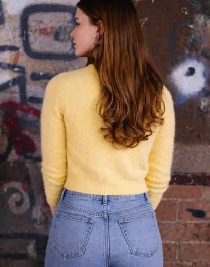 Kate Wallis cruel summer jacket back view – women yellow wool jacket design