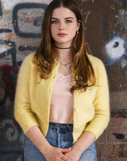 Kate Wallis Cruel Summer yellow wool jacket front view – women yellow wool jacket outfit