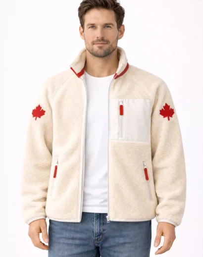 Men's sherpa lined jacket Canada heated rivalry style featuring canadian sherpa jacket design inspired by Shane Hollander Sherpa Jacket.