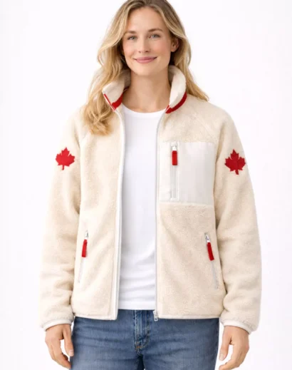 Womens sherpa fleece jacket Canada heated rivalry design in soft fleece inspired by team Canada sherpa jacket heated rivalry.