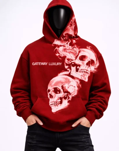getway-luxury-red-smoke-skully-hoodie Getway luxury red hoodie with bold smoke skully front print
