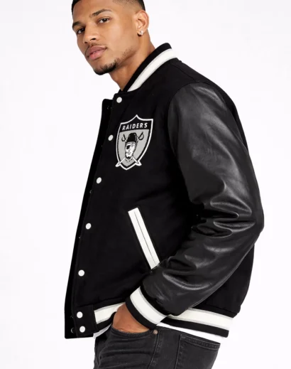 black-oakland-raiders-bomber-jacket-vintage-varsity Black Oakland Raiders bomber jacket vintage raiders varsity jacket with classic embroidered logo