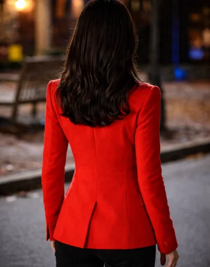 gale-weathers-red-blazer-back-view Gale Weathers red blazer back view showing fitted design and elegant structure