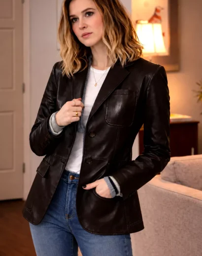 Isabel May brown jacket outfit stylish women brown leather blazer vintage inspired look
