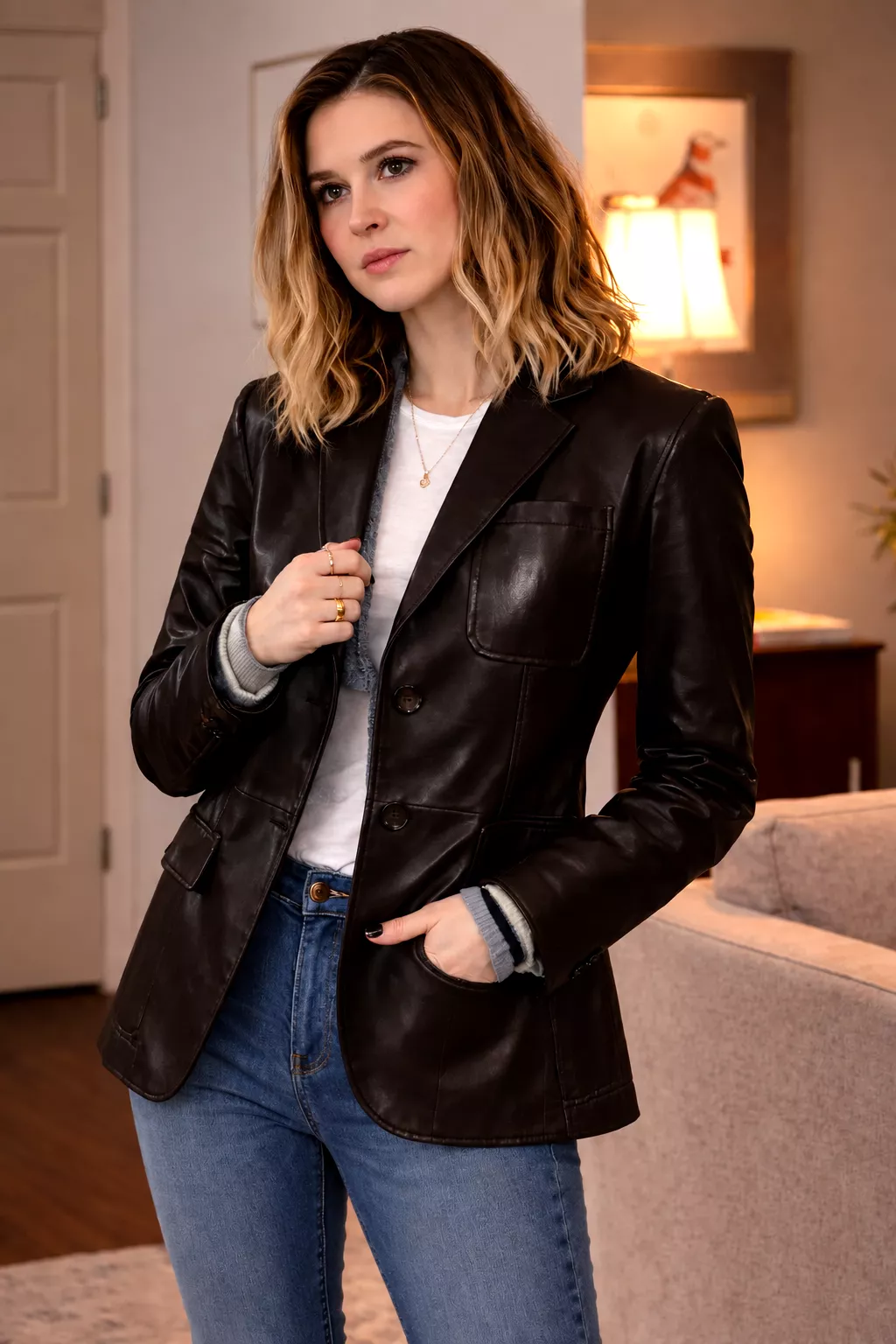 isabel-may-brown-jacket-outfit-women-blazer Isabel May brown jacket outfit stylish women brown leather blazer vintage inspired look