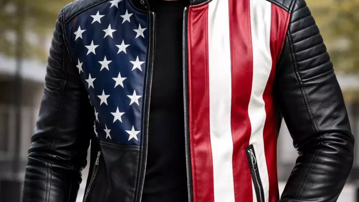 American Flag Leather Motorcycle Jacket for Men