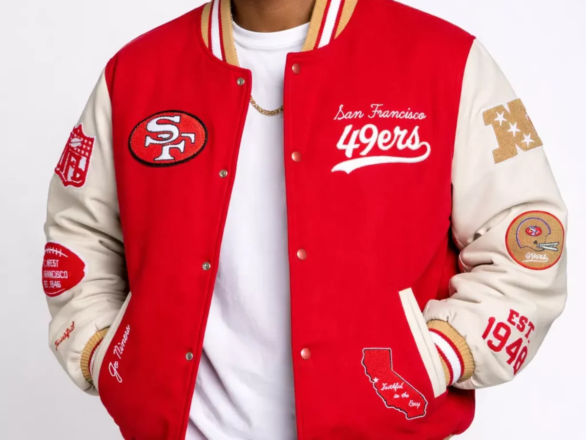 NFL 49ers ファイアーマンジャケット Men's 49ers Golf Wang Red Letterman Jacket
