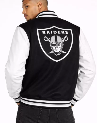 oakland-raiders-reversible-jacket-white-varsity-bomber White Oakland Raiders reversible jacket varsity bomber style black and white raiders jacket