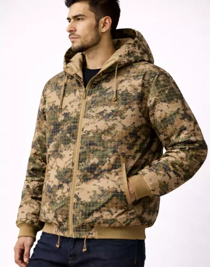 reversible jacket men outdoor jacket mens desert military camo jacket model view