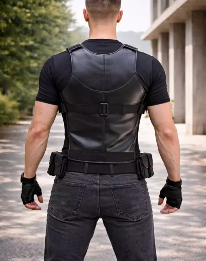 Punisher biker jacket black leather inspired by Jon Bernthal Punisher jacket design