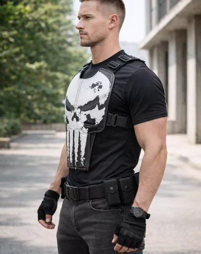 Punisher motorcycle jacket black biker design with Marvel Punisher jacket inspiration
