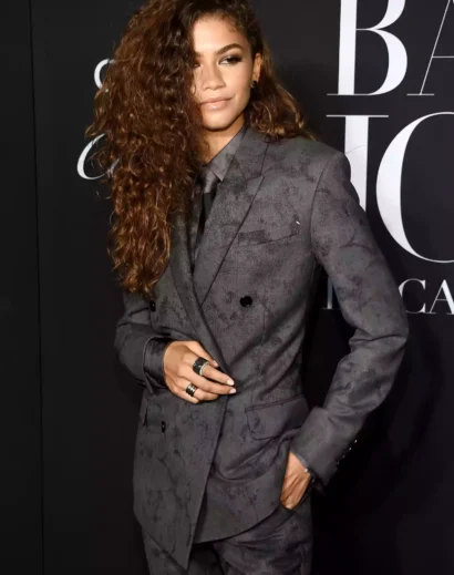 Zendaya suit met gala inspired look, zendaya coat dress and zendaya tuxedo inspired charcoal gray outfit suit