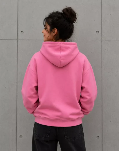 Women oversized pink hoodie back view plain design all we need is money hoodie women streetwear look