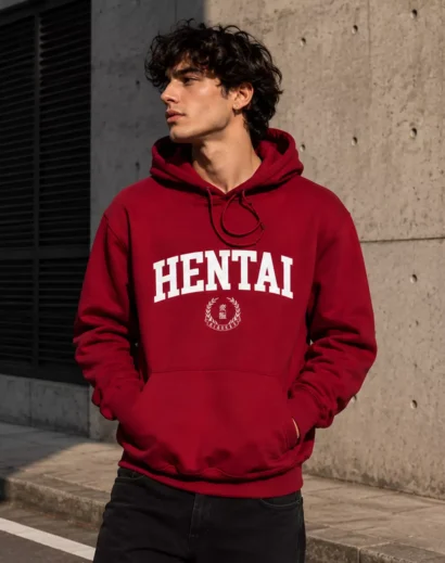 Hentai Hoodie aesthetic red anime hoodie casual street fashion