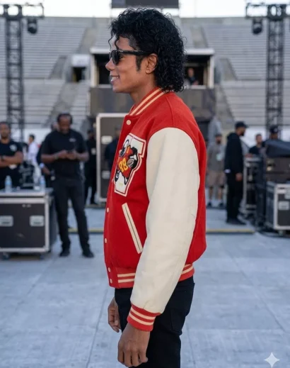 jaafar-jackson-varsity-jacket-side-view Jaafar Jackson Varsity Jacket Side View – Jaffar Jackson Michael Red Varsity Jacket