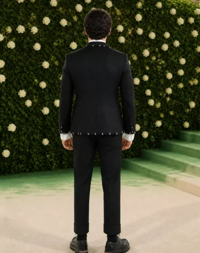 marcello hernandez black coat tuxedo back view formal outfit