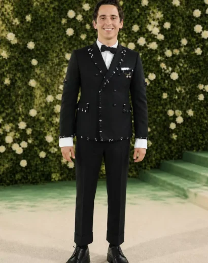 marcello hernandez black tuxedo front pose met gala style outfit