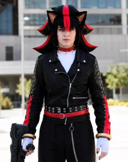 Masterpost Shadow Cosplay Leather Jacket Front View for Adult Shadow the Hedgehog Cosplay