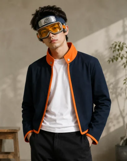 Naruto Kid Obito Open Jacket cosplay outfit with anime goggles and leaf village headband