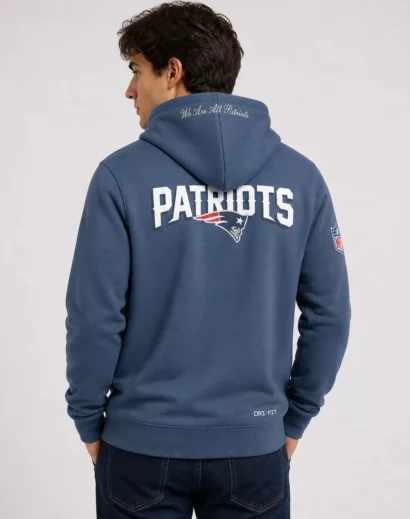 We Are All Patriots Rivalries Storm Blue Hoodie back view, patriots logo hoodie, patriots rivalry hoodie, patriots game day hoodie, nfl fan apparel
