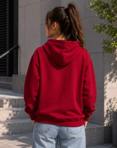 red-fleece-hoodie-womens Red fleece hoodie women's casual oversized anime hoodie style