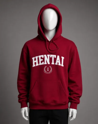 red-hentai-hoodie-front-model Red Hentai Hoodie streetwear model front view for men and women
