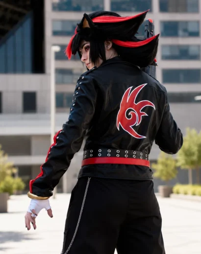 shadow-the-hedgehog-cosplay-jacket-back-view Shadow The Hedgehog Cosplay Back View Masterpost Shadow Costume Black Leather Jacket