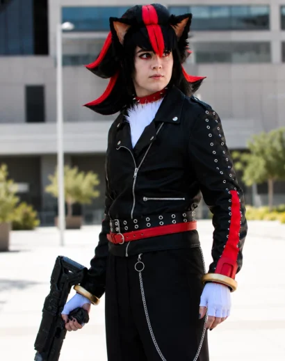 shadow-the-hedgehog-leather-jacket-left-side-pose Shadow The Hedgehog Leather Jacket Adult Cosplay Side Pose Men Women Black Leather Jacket