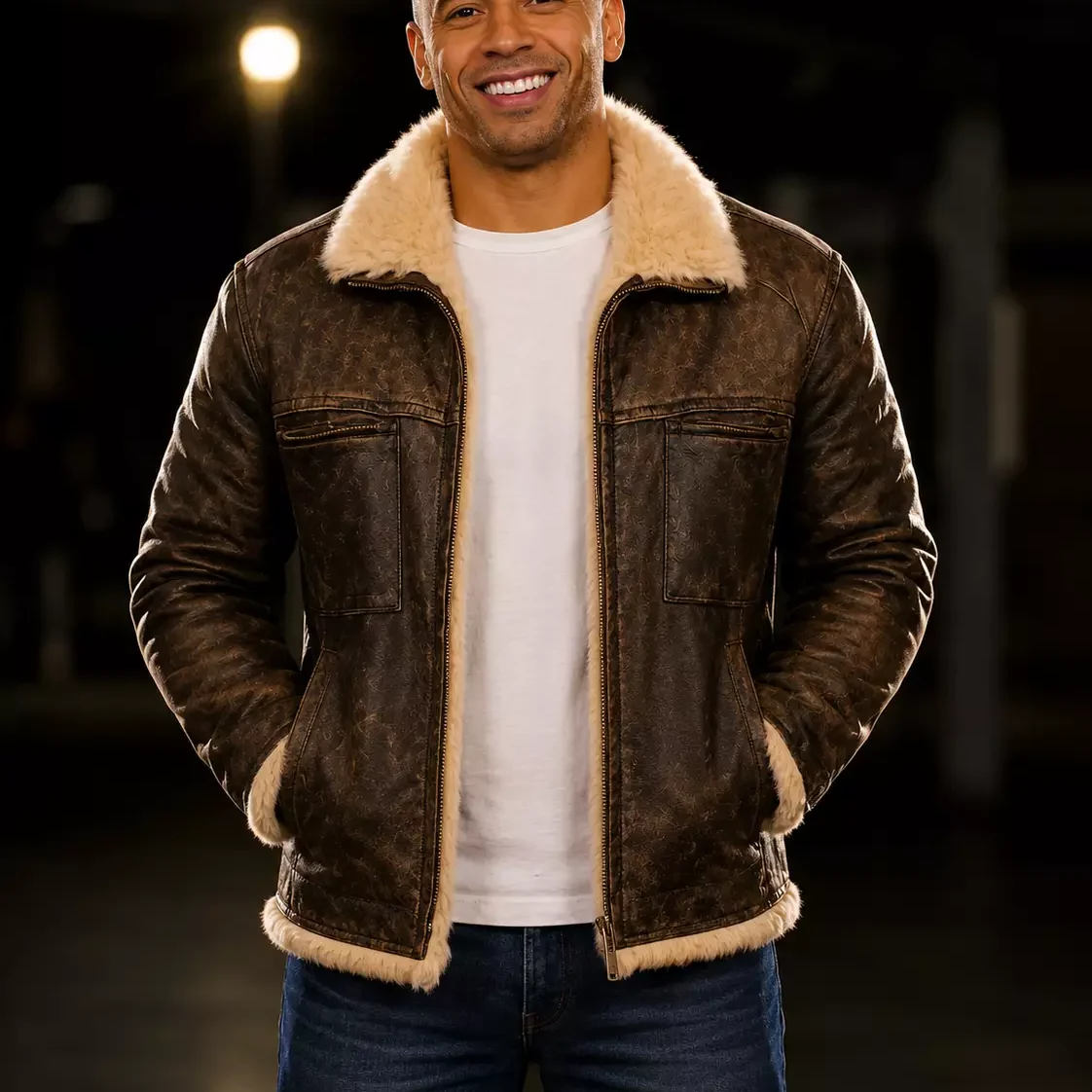 Vin Diesel Triple X Brown Leather Fur Jacket for Men