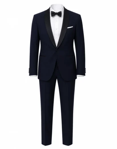 James Bond suit Tom Ford inspired navy blue tuxedo with premium craftsmanship and elegant dinner suit styling.