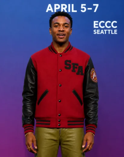 karim-diane-star-trek-jacket-open-front Karim Diane Star Trek: Starfleet Academy Varsity Jacket with open front styling, showcasing the premium karim diane star trek jacket inspired by the series.