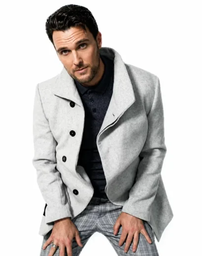 Owain Yeoman Extant Wool White Coat front view featuring Dr. Mason's sophisticated white wool coat from the Extant TV Series, a premium Owain Yeoman coat with a tailored fit and elegant design.