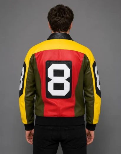 Back view of the 8 Ball Michael Hoban Jacket featuring the signature oversized 8 Ball graphic and classic retro