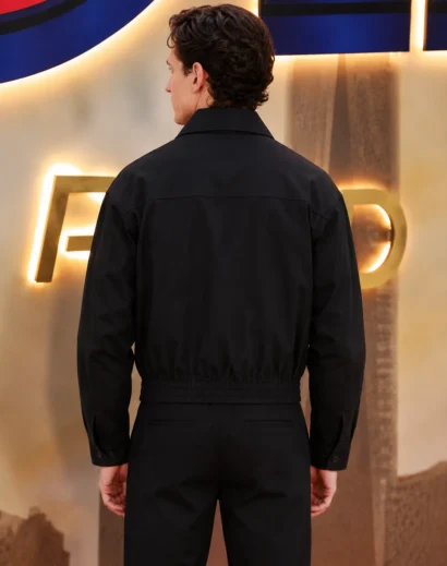 Back view of the Spider-Man Brand New Day Tom Holland Black Jacket with a clean minimalist design inspired by the spider man brand new day jacket.