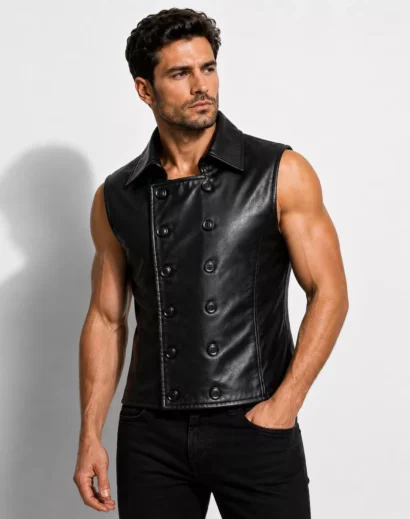 Jayson Fitch Spider-Man Brown Black Leather Vest, Spider Noir outfit in premium sheepskin leather, men leather vest black inspired by Spider Man Noir leather jacket and cosplay.