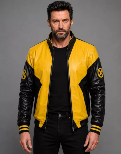 x-men-mutant-cosplay-jacket-front-open X-Men mutant cosplay jacket shown from the front with zip open, revealing a black shirt underneath, ideal for x men cosplay costumes and Comic Con outfits.