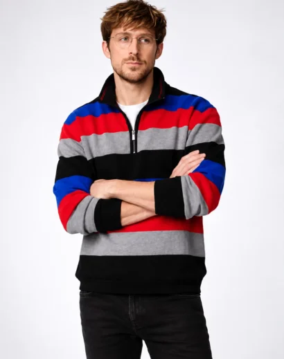 Project Hail Mary 2026 Ryan Gosling Stripe Quarter Zip Sweatshirt in a front studio pose