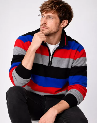 Ryan Gosling striped shirt style quarter-zip sweatshirt for a casual look