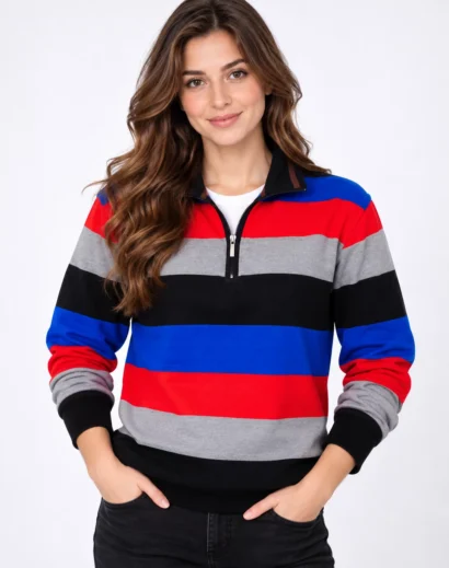 Women's stripe sweatshirt with colorful horizontal stripes inspired by the Ryan Gosling style