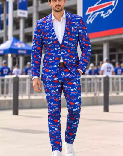 Men's game day blazer with Buffalo Bills inspired football pattern